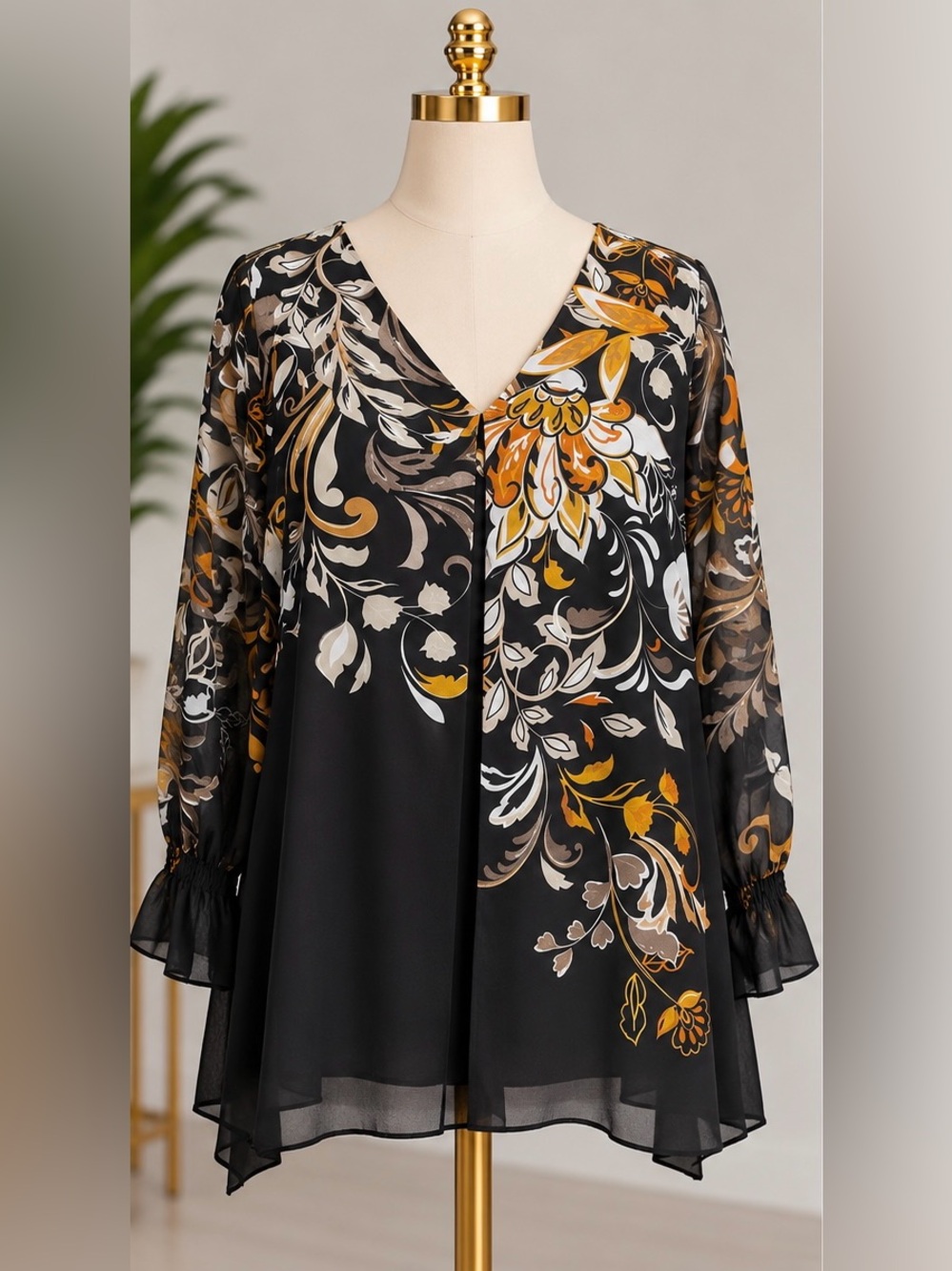 Susan Graver 2-Piece Women’s L & XL Blouse Bundle Black Gold